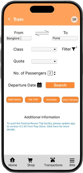 Redesigned train search form
